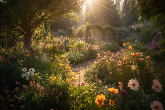 Belo jardim cheio de flores