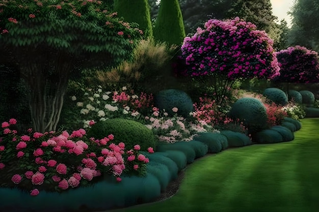 Belo jardim mágico de flores Arte gerada pela rede neural