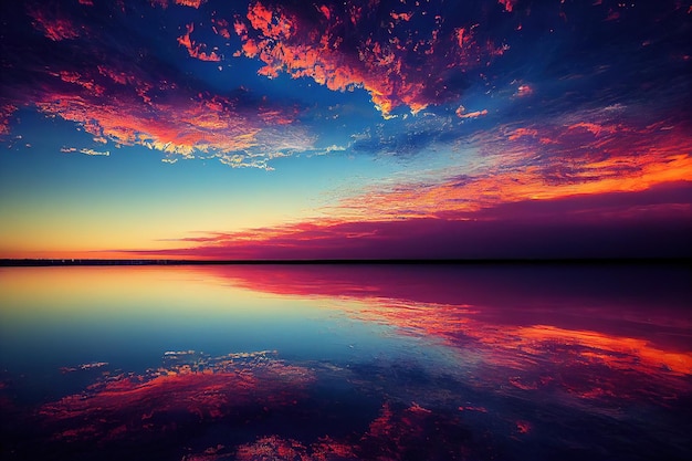 Belo lago antigo à noite com galáxias brilhantes refletindo na água