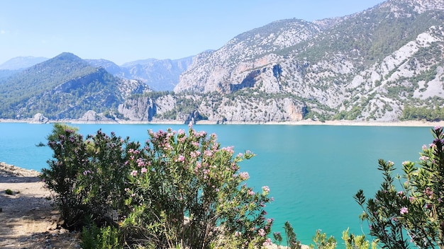 Belo lago turquesa entre as montanhas