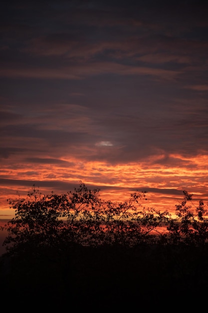 Foto belo nascer do sol da manhã com nuvens vermelhas