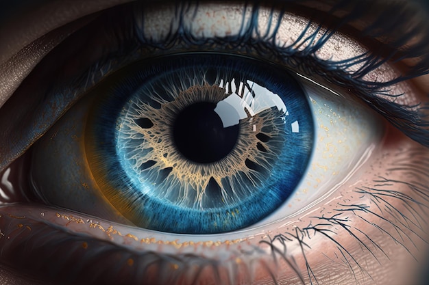 Belo olho azul humano papel de parede realista para telefone closeup zoom brilho cílios retina scanner alta resolução arte generativa inteligência artificial