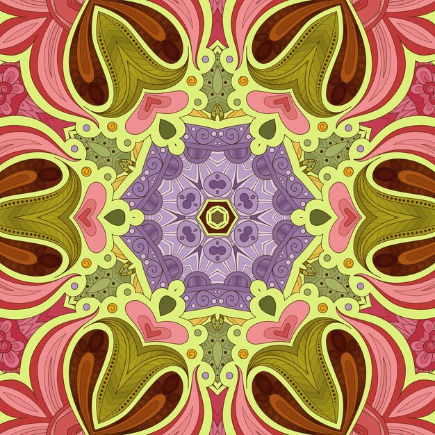 belo padrão de flores, ilustração de flores, ladrilhos geométricos em tons de rosa verde amarelo, floral