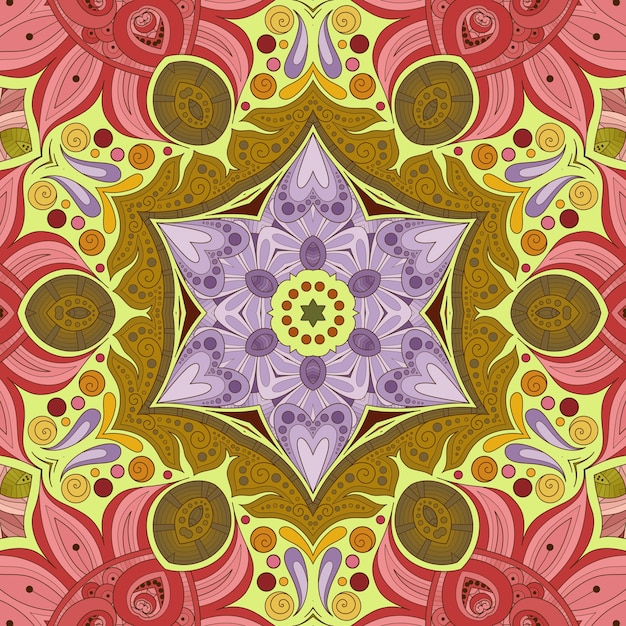Foto belo padrão de flores, ilustração de flores, ladrilhos geométricos em tons de rosa verde-amarelo, fundo floral