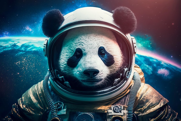 Belo panda no espaço sideralPrimeira viagem ao espaço Generative AI
