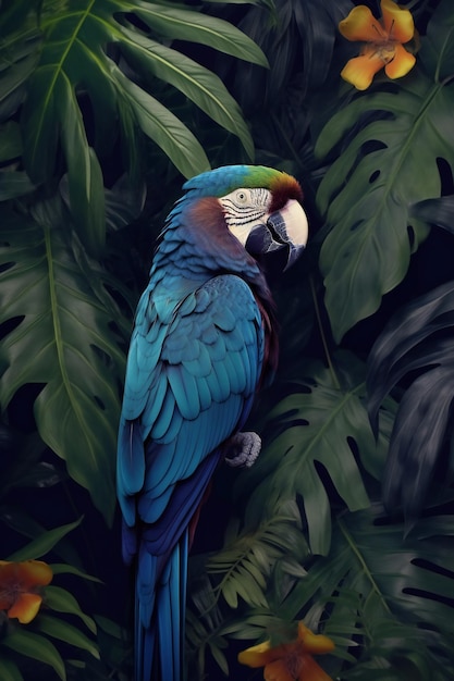 Belo papagaio arara na selva