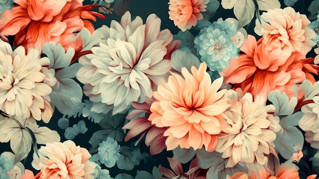 Belo papel de parede vintage de fantasia buquê de flores botânicas motivo vintage para fundo digital de impressão floral Generative AI