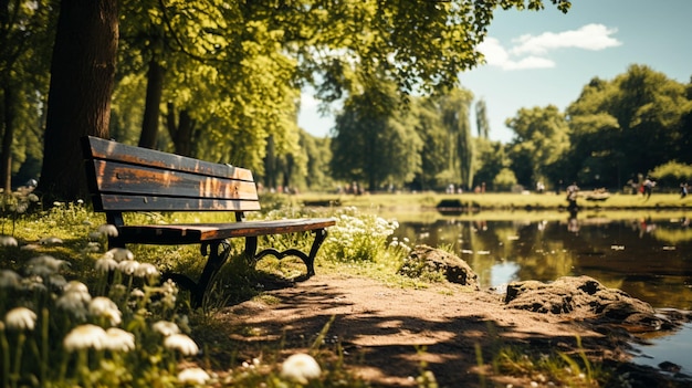 Belo parque com banco no verão