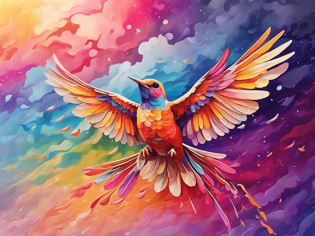 Belo pássaro voando pintura gradiente de cor