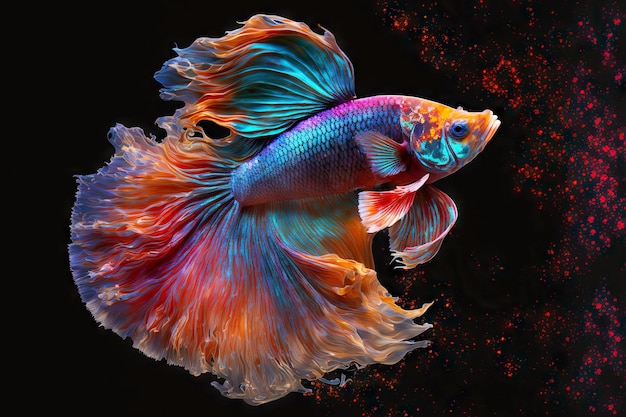 Belo peixe betta tropical com coloração iridescente de cauda e barbatanas