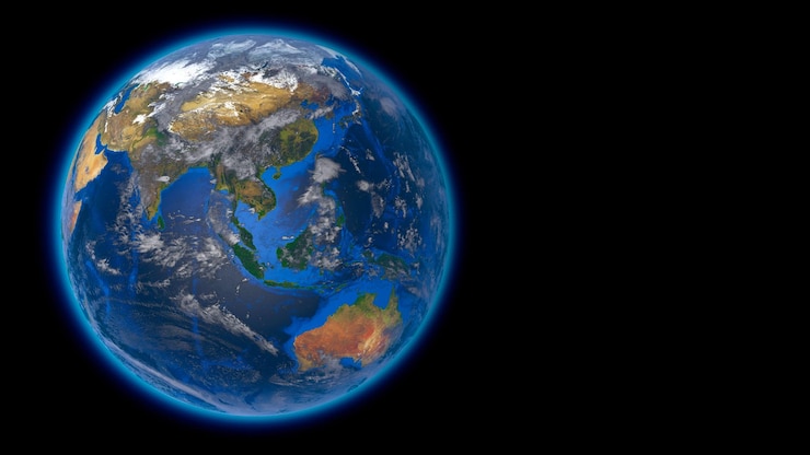 Belo planeta Terra no espaço contra o fundo preto voando sobre a superfície da Terra na Europa