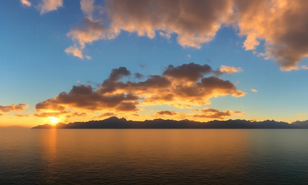 Belo pôr do sol amarelo sobre um grande lago