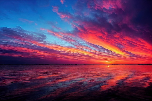 Belo pôr do sol laranja na costa da praia