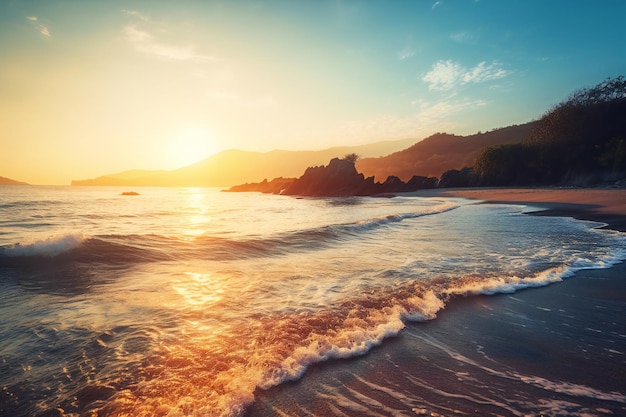 Belo pôr do sol na praia Paisagem colorida de verão Composição da natureza