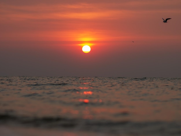 Belo pôr do sol na praia. pôr do sol de verão e ondas do mar.