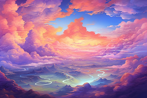 Belo pôr-do-sol nas nuvens Fundo da natureza Ilustração vetorial