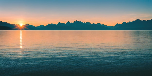 Belo pôr do sol sobre um grande lago