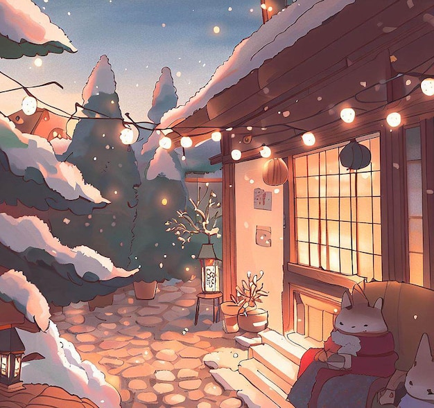 Belo retrato aconchegante paisagem de inverno na época do Natal ai ilustração vetorial imagem papel de parede