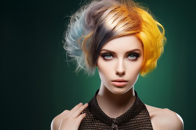 belo retrato brilhante de uma menina com cabelos coloridos para um cabeleireiro