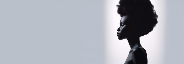 Belo retrato de orgulhosa silhueta de mulher negra afro-americana com cabelo encaracolado afro em macio