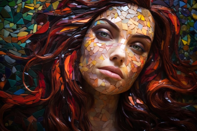 belo retrato em mosaico de uma mulher com cabelo ruivo