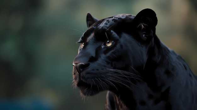 Belo rosto de pantera negra com olhar marcante de seu retrato de closeup de olhos