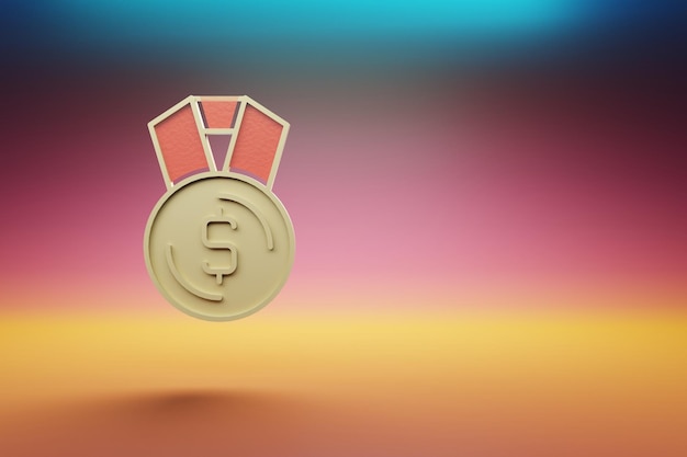 Belo símbolo de dólar de medalha de ouro em fundo brilhante multicolor ilustração de renderização 3D Bac