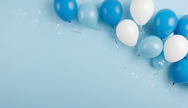 Belos aniversários azuis semi-vazios ou fundo de mastro de Natal com balões 3