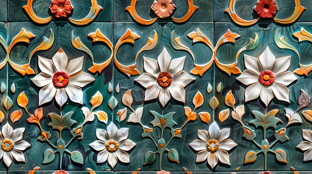 Belos azulejos arabescos realistas com padrões florais celebrando o Eid misturando tradicionais