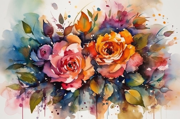 Belos buquês de rosas em aquarela Ilustração desenhada à mão