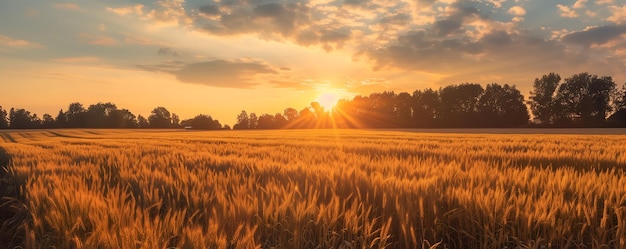 Belos campos de arroz à luz do pôr-do-sol