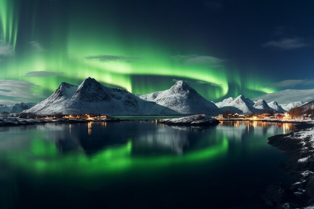 Foto belos cenários de aurora boreal no céu noturno das ilhas tromsø lofoten, na noruega