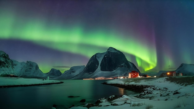 Foto belos cenários de aurora boreal no céu noturno nas ilhas tromsø lofoten, na noruega