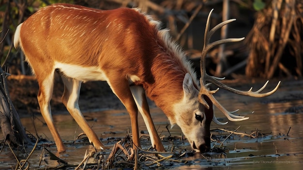 Belos cervos do eixo da reserva de tigres de Sundarbans, na Índia