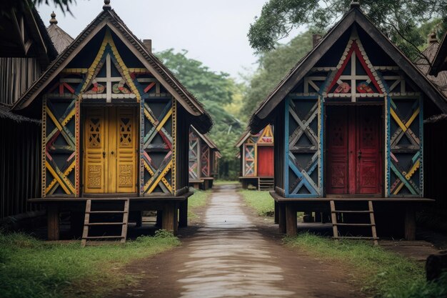 Foto belos chalés de madeira em estilo rústico conceito de turismo e descanso ia generativa