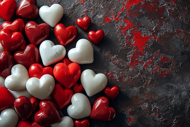 Belos corações de papel vermelho em fundo vermelho