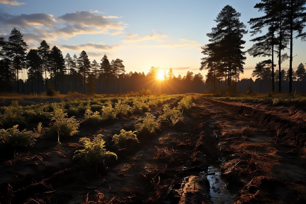 Belos de um campo de chá plantação vinha fazenda ou jardim de morango na colina verde ao nascer do sol