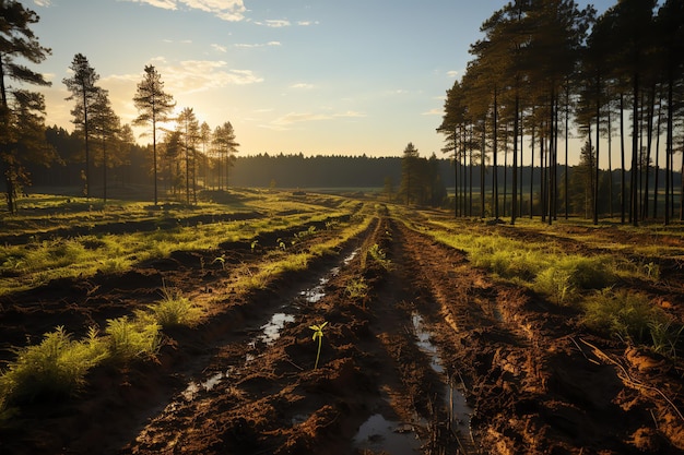 Belos de um campo de chá plantação vinha fazenda ou jardim de morango na colina verde ao nascer do sol