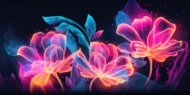 Belos desenhos abstratos de luz de néon com lápis de desenho floral de fundo bonito AI Generative AIG32