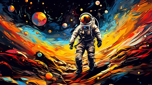 Belos desenhos animados estilo Van Gogh Abstracto Artístico Astronauta