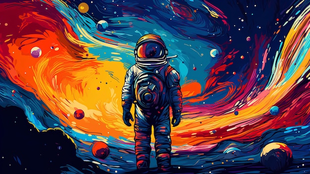 Belos desenhos animados estilo Van Gogh Abstracto Artístico Astronauta