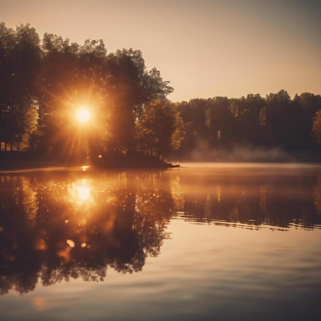 Belos detalhes de verão, nascer do sol, hora de ouro sobre o lago.