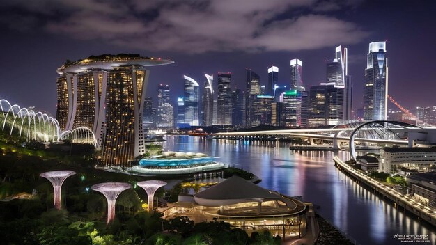 Foto belos edifícios de arquitetura exterior paisagem da cidade de cingapura