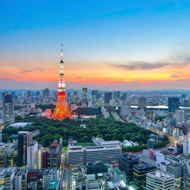 Belos edifícios de arquitetura no horizonte da cidade de Tóquio, Japão