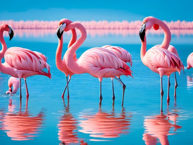 Belos flamingos no lago ai gerados