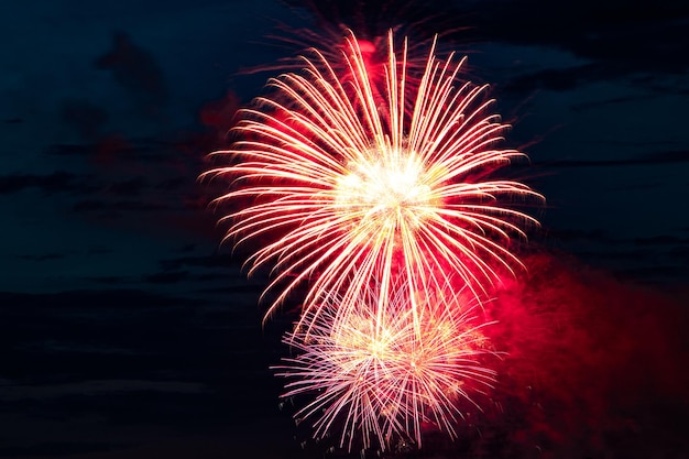 Foto belos fogos de artifício multicoloridos no céu noturno