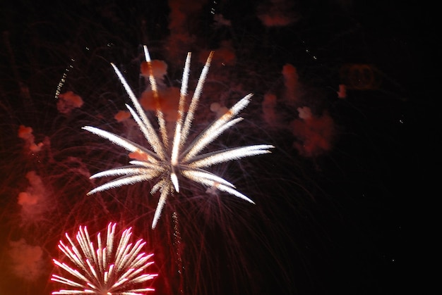 Belos fogos de artifício no céu negro Fogos de artifício coloridos Ótimo para a véspera de Ano Novo do Dia da Independência ou qualquer