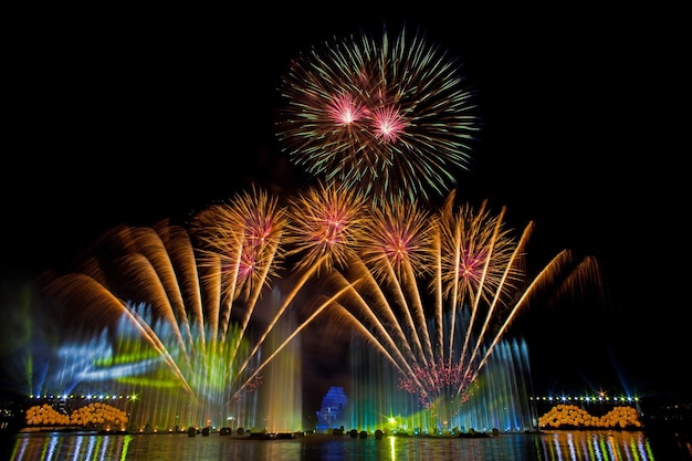 Belos fogos de artifício no céu noturno