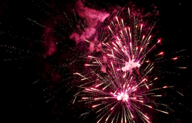 Belos fogos de artifício no céu noturno