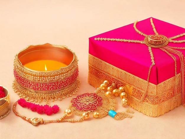 Belos hindus tradicionais raksha bandhan festival fundo e caixa de presente ai gerado